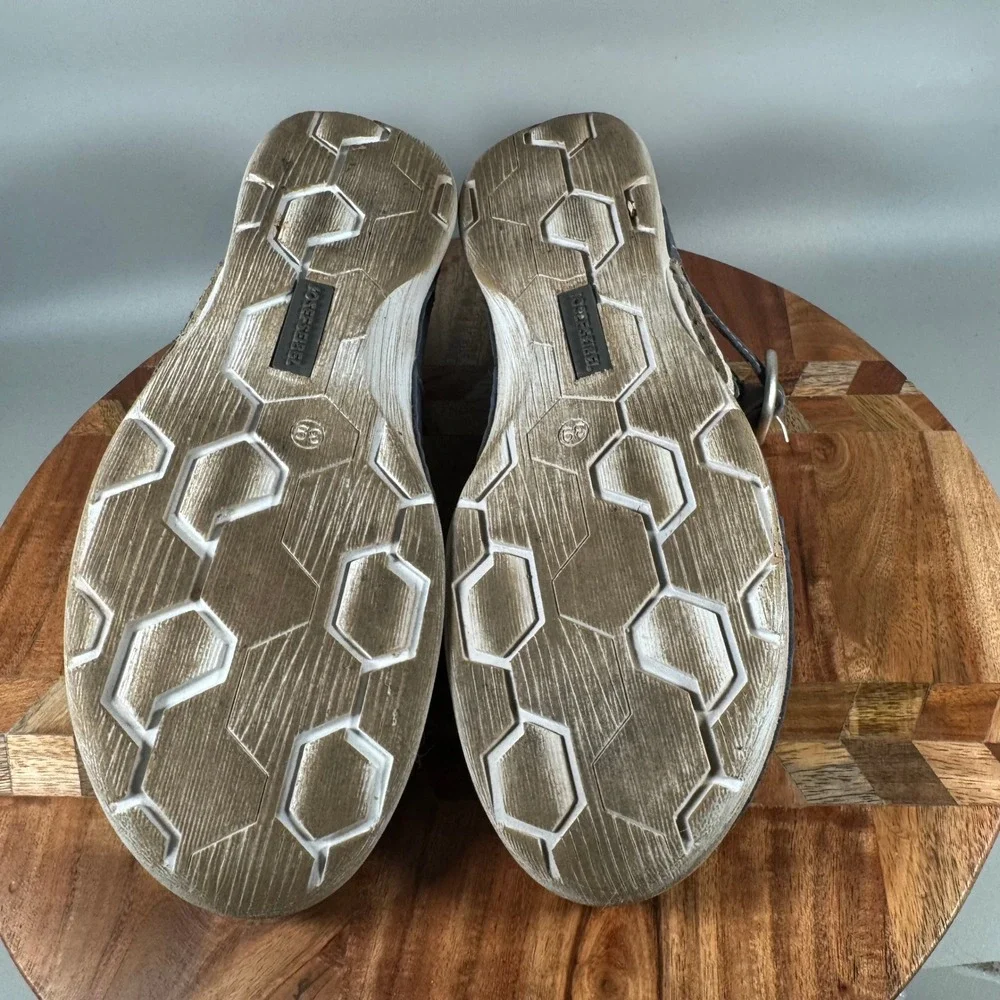 Josef Seibel Blue Leather Mary Jane Buckle Shoes Womens 39 Contrast Stitching